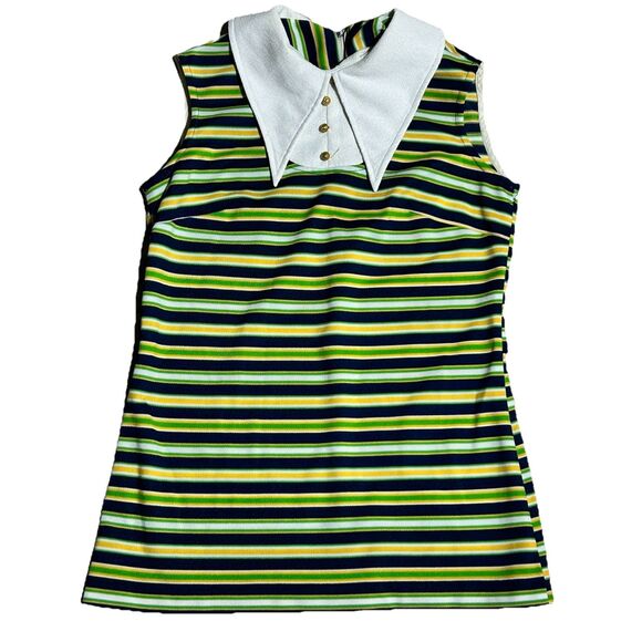Marci Sportswear Tops - Vintage Mod Preppy Knit Striped Sleeveless Top Collared Gold Buttons Size Small‎